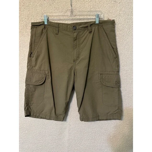 Hawke&Co Cargo Short Pants Mens 36 Solid Beige Mid Rise Zip Fly Pockets Casual - Picture 1 of 16